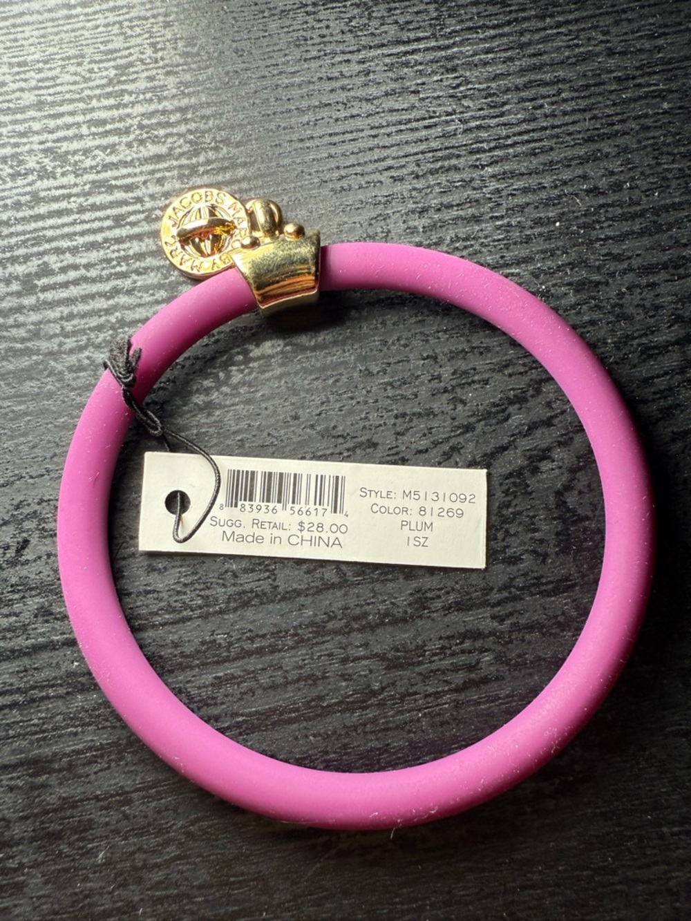 Marc Jacobs Plum Silicone Bracelet with Gold Logo Detail